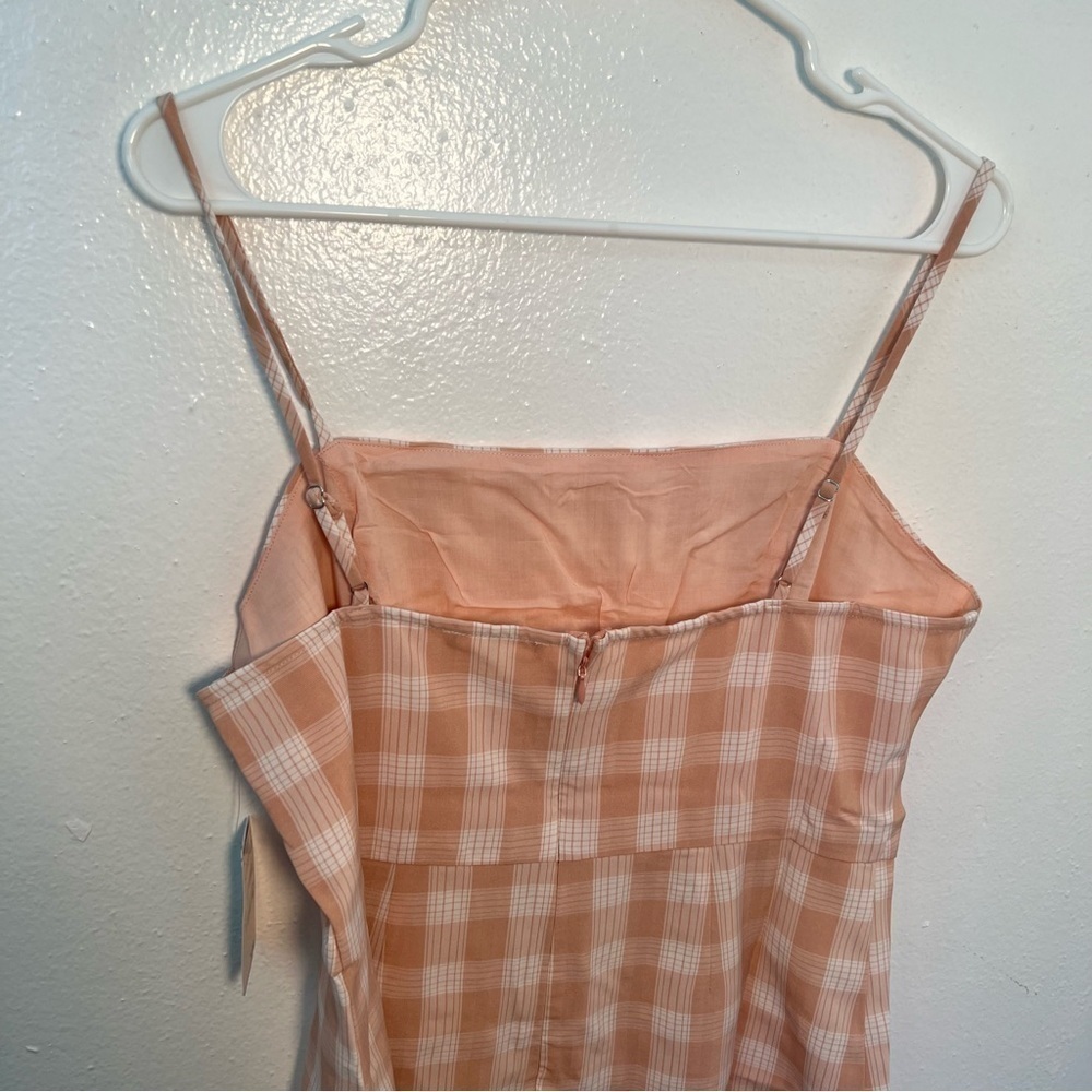 BP Women's Size Large Square Neck Sundress Coral White Gingham Plaid Stretch Y2K - Picture 9 of 14